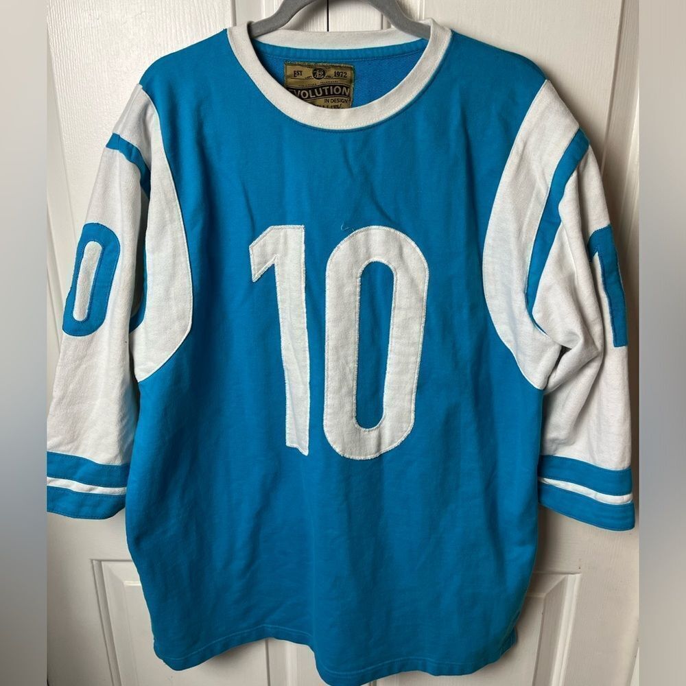 Men’s Rebel Long sleeve Cotton Knit Jersey Pullover Blue White T shirt Size 2XL - Picture 3 of 3